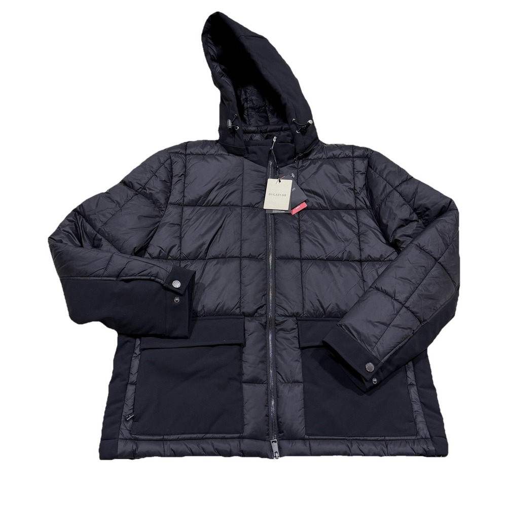 Bugatchi Quilted Anorak Jacket Mens Sz L‎ Puffer Detachable Hood Water Repellent